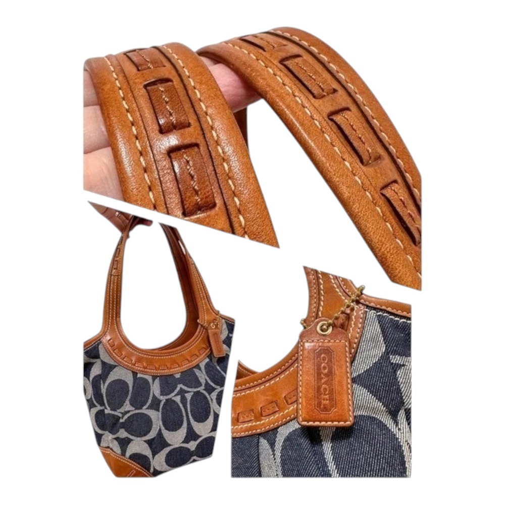 Coach Ergo Signature‎ Denim Leather Hobo Shoulder Bag Blue Brown Y2K 12751 - Picture 7 of 9